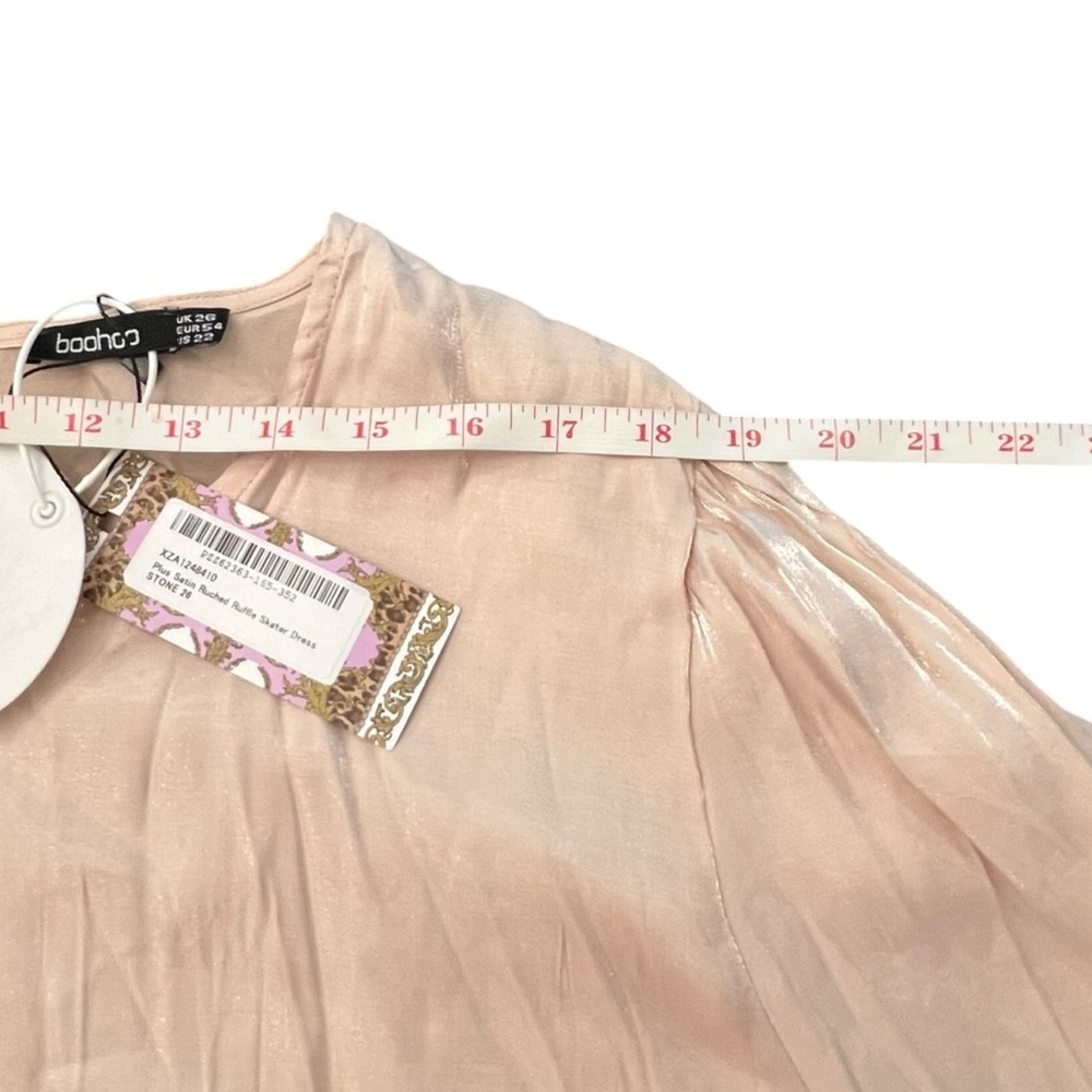Boohoo Skater Dress Ruched Ruffle Womens‎ Stone Shiny 22 NWT Party Wedding Short - Picture 13 of 16